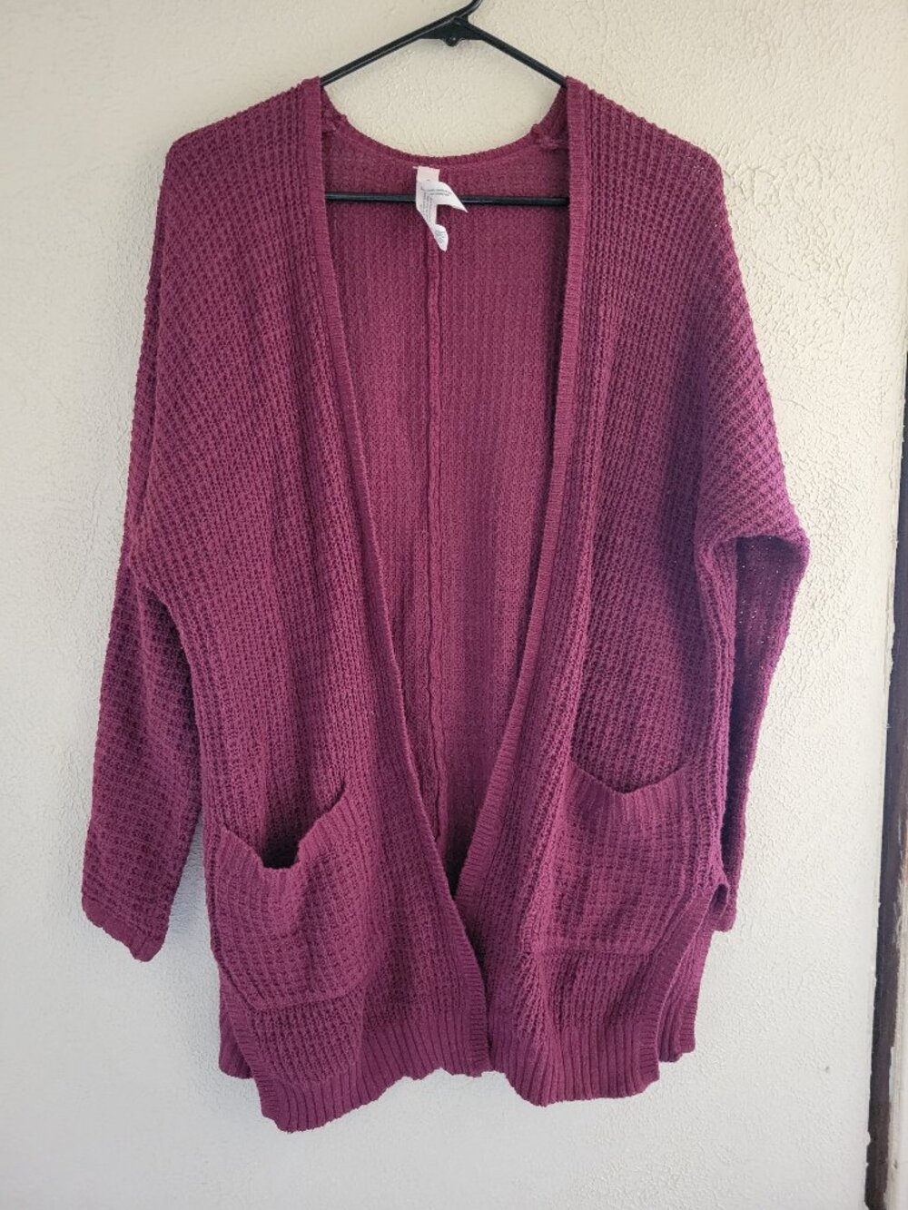Aeropostale Maroon Slouchy Waffle Knit Pocket Cardigan S/P